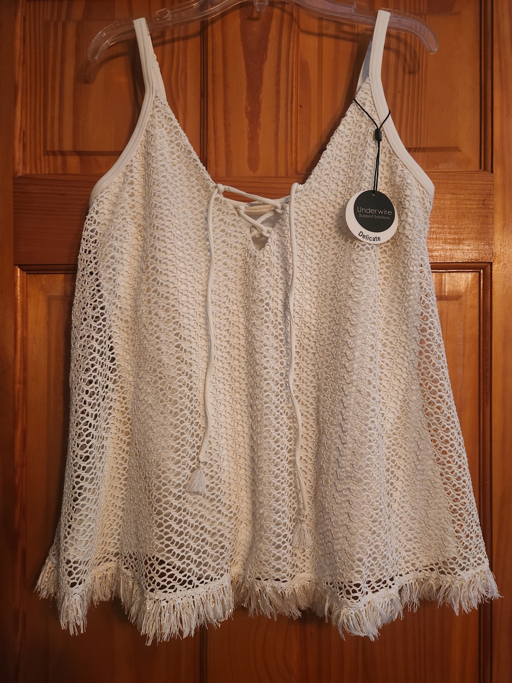 Coco Reef White Crochet Fringe Tank Top